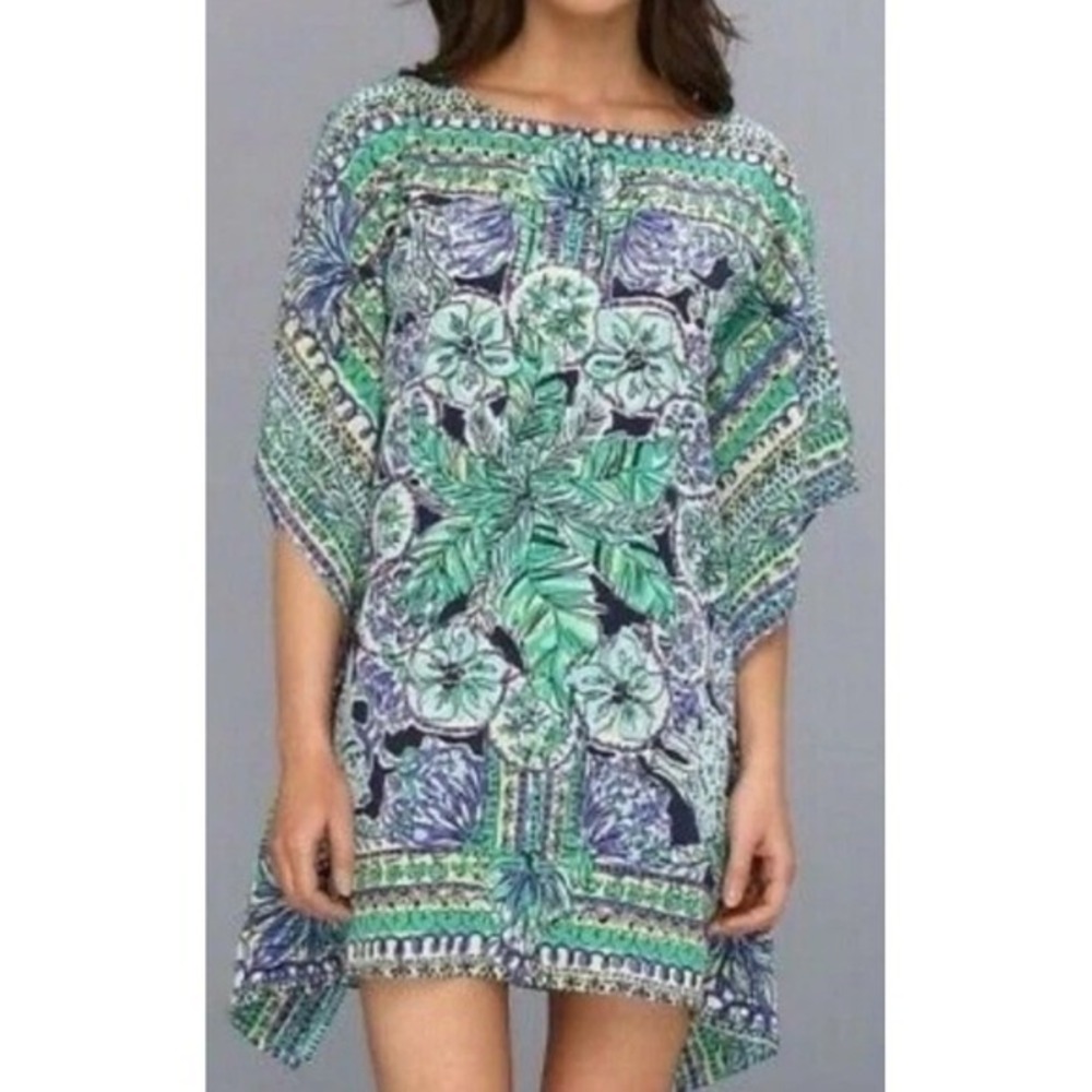 Lilly Pulitzer Lindamarie 100% Silk Caftan Escape Artist Rectangle‎ Dress Xs/S